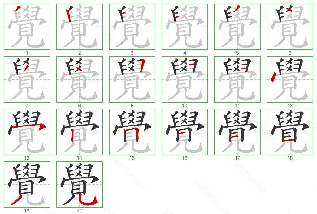 覺 Stroke Order Diagrams