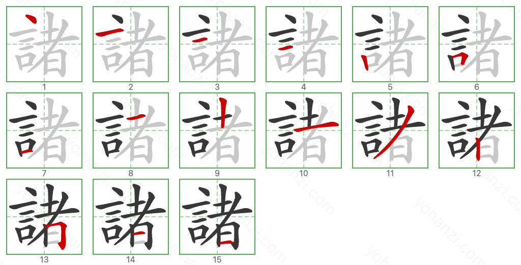 諸 Stroke Order Diagrams