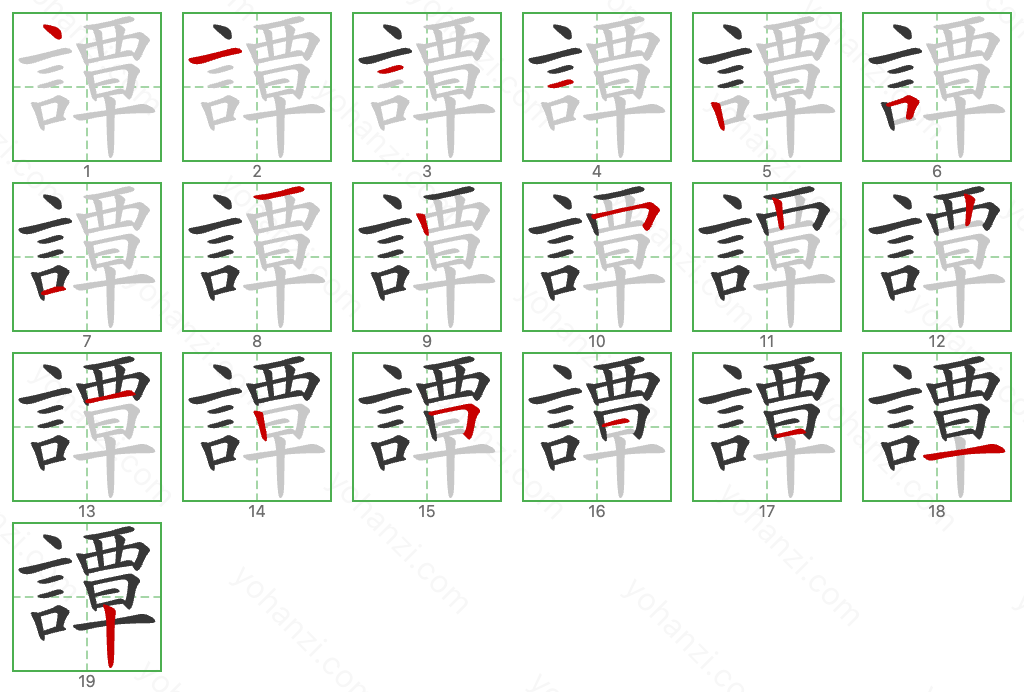 譚 Stroke Order Diagrams
