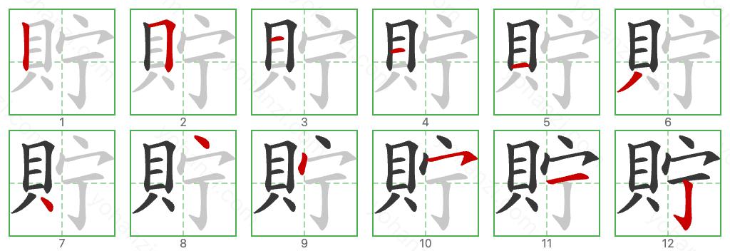 貯 Stroke Order Diagrams