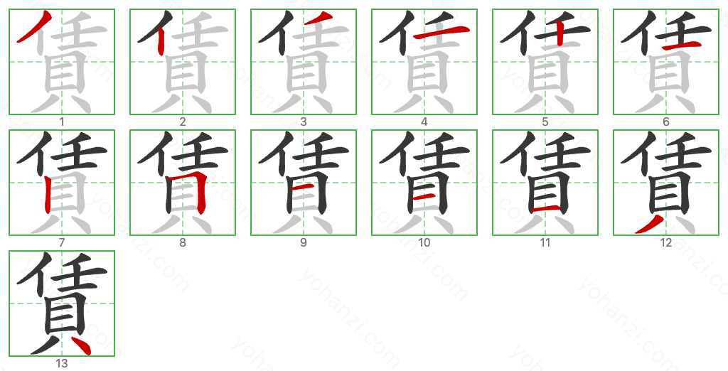 賃 Stroke Order Diagrams