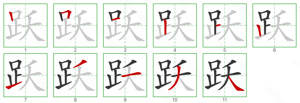 跃 Stroke Order Diagrams