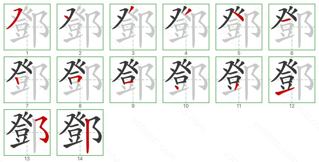 鄧 Stroke Order Diagrams