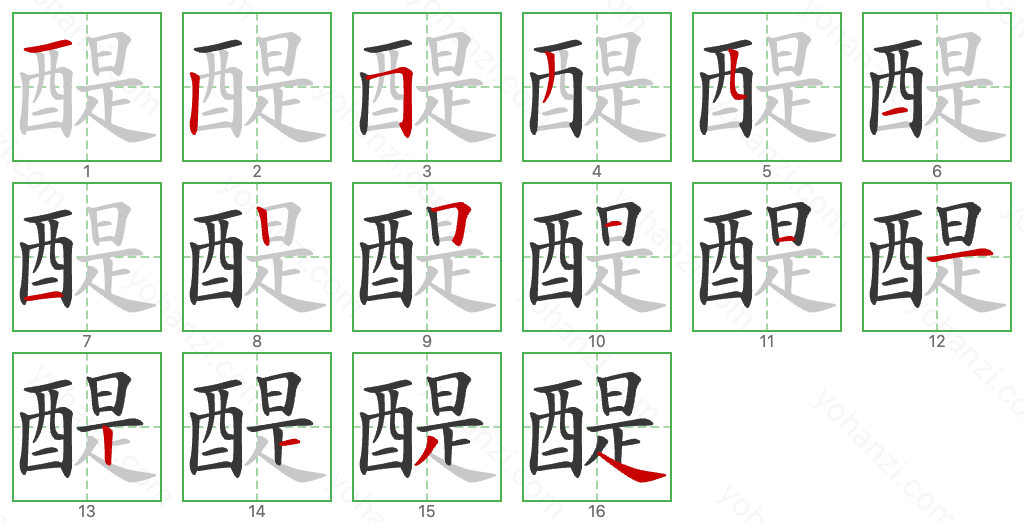 醍 Stroke Order Diagrams