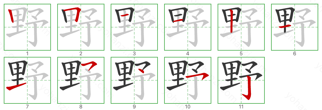 野 Stroke Order Diagrams