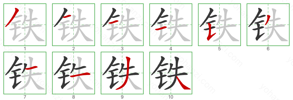铁 Stroke Order Diagrams