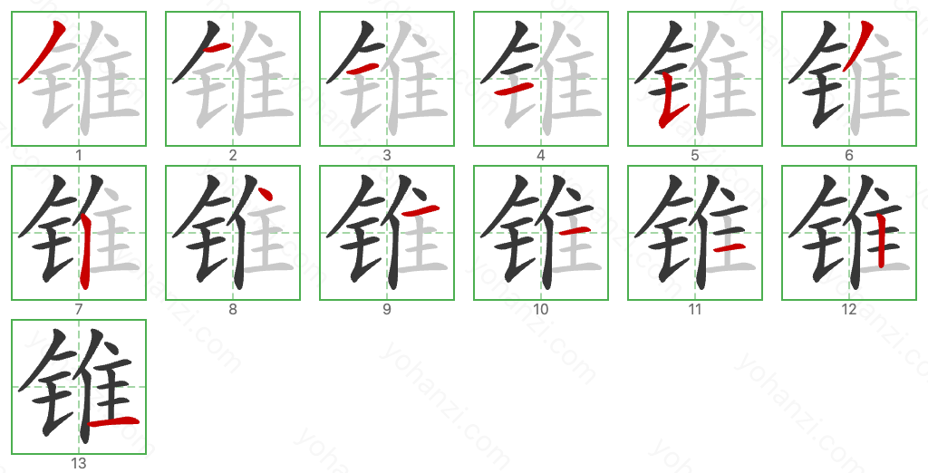 锥 Stroke Order Diagrams