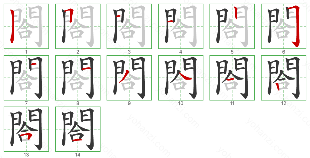 閤 Stroke Order Diagrams