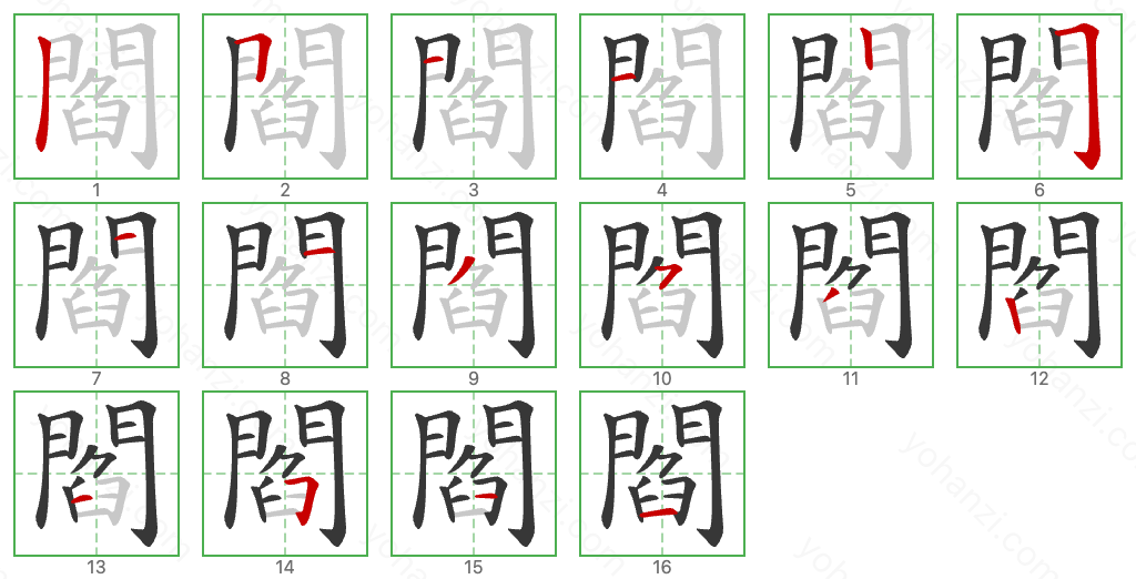 閻 Stroke Order Diagrams