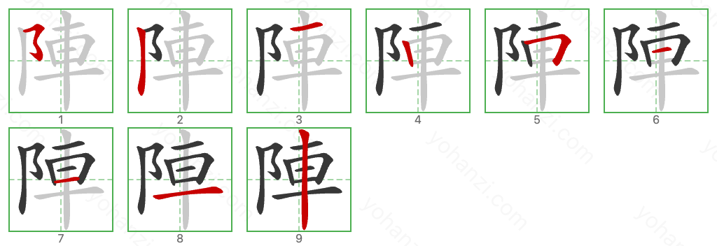 陣 Stroke Order Diagrams