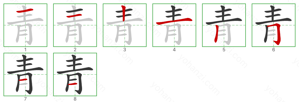 青 Stroke Order Diagrams