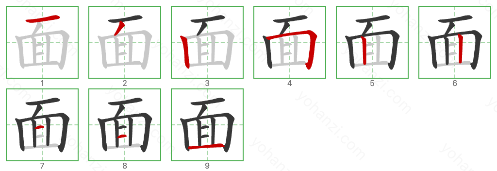面 Stroke Order Diagrams