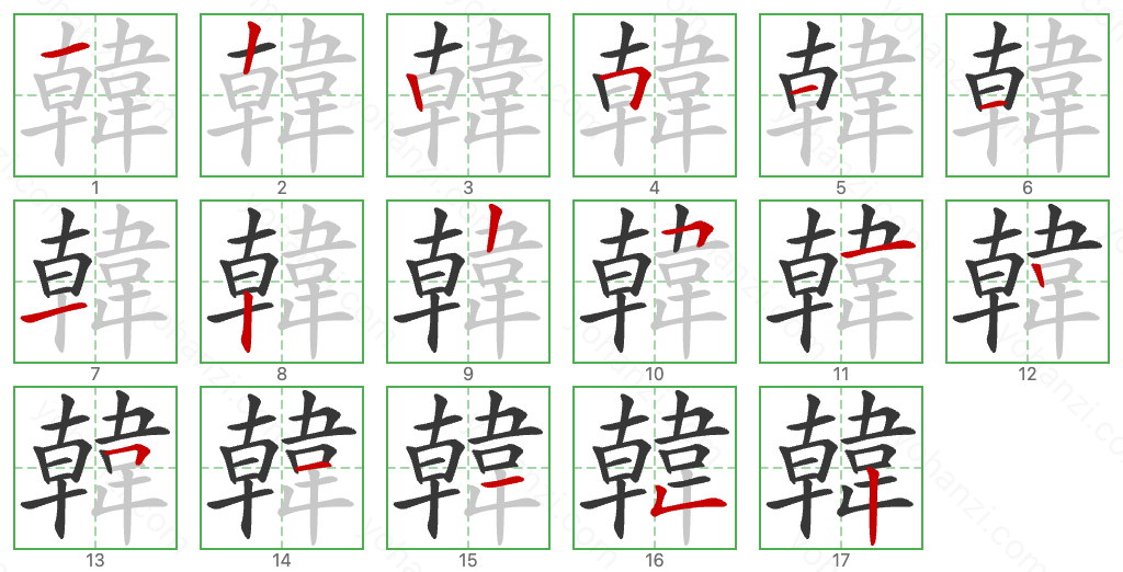 韓 Stroke Order Diagrams