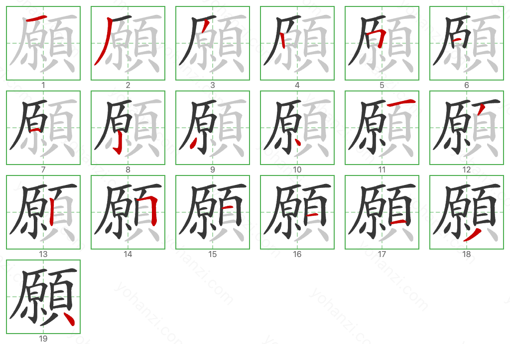 願 Stroke Order Diagrams