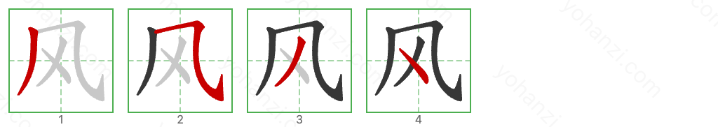 风 Stroke Order Diagrams