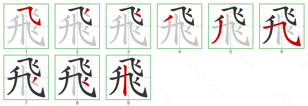 飛 Stroke Order Diagrams