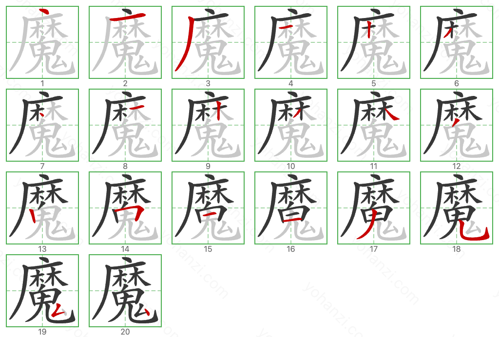 魔 Stroke Order Diagrams