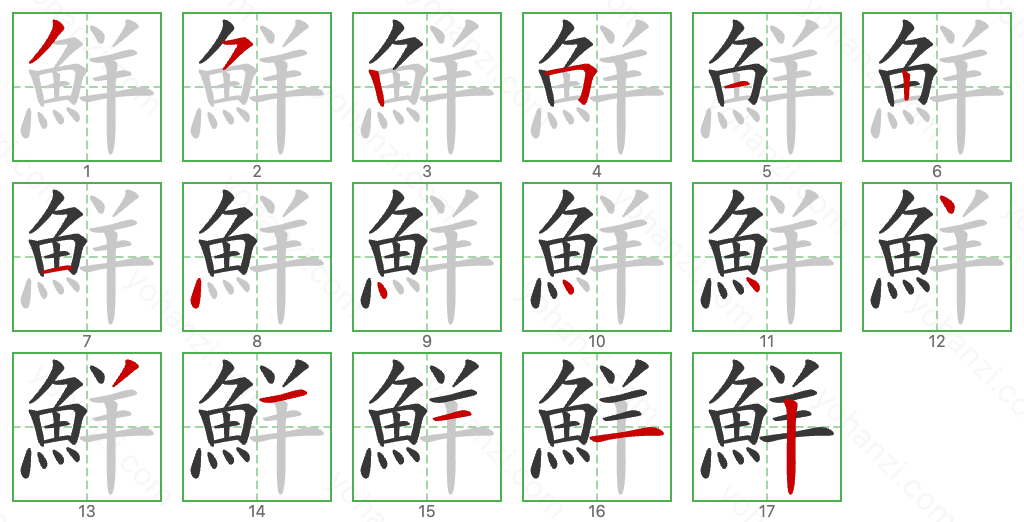鮮 Stroke Order Diagrams