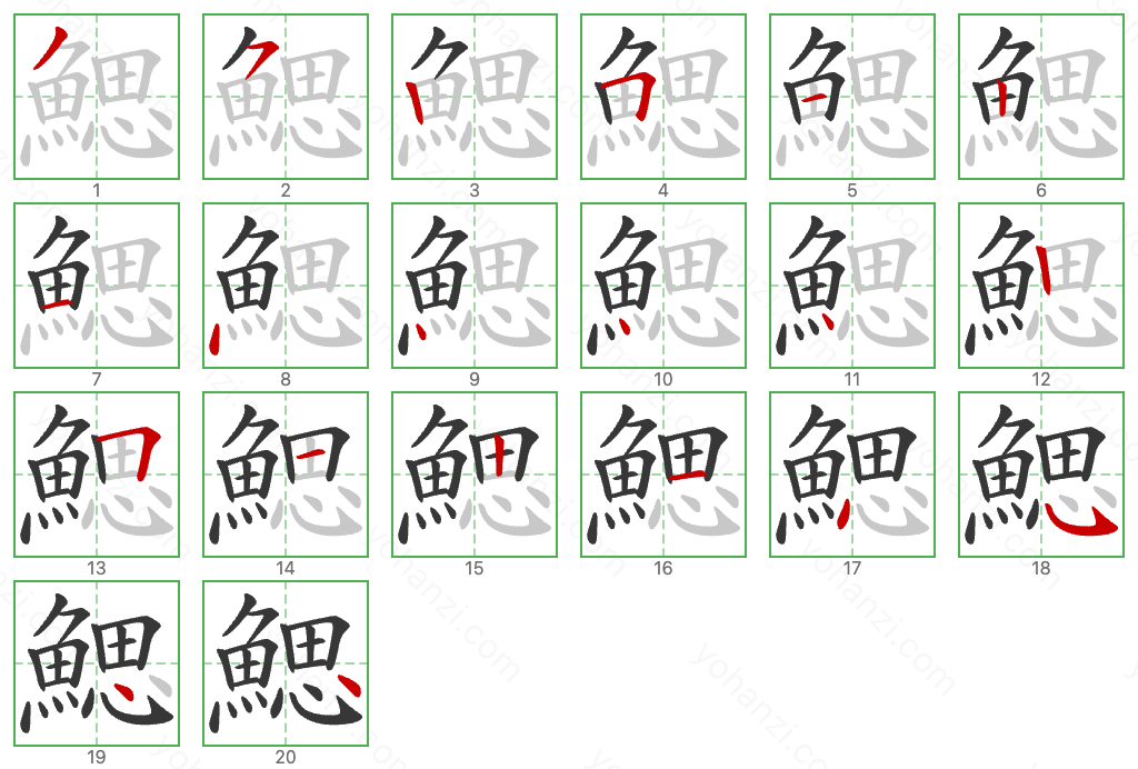 鰓 Stroke Order Diagrams