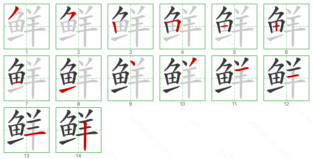 鲜 Stroke Order Diagrams