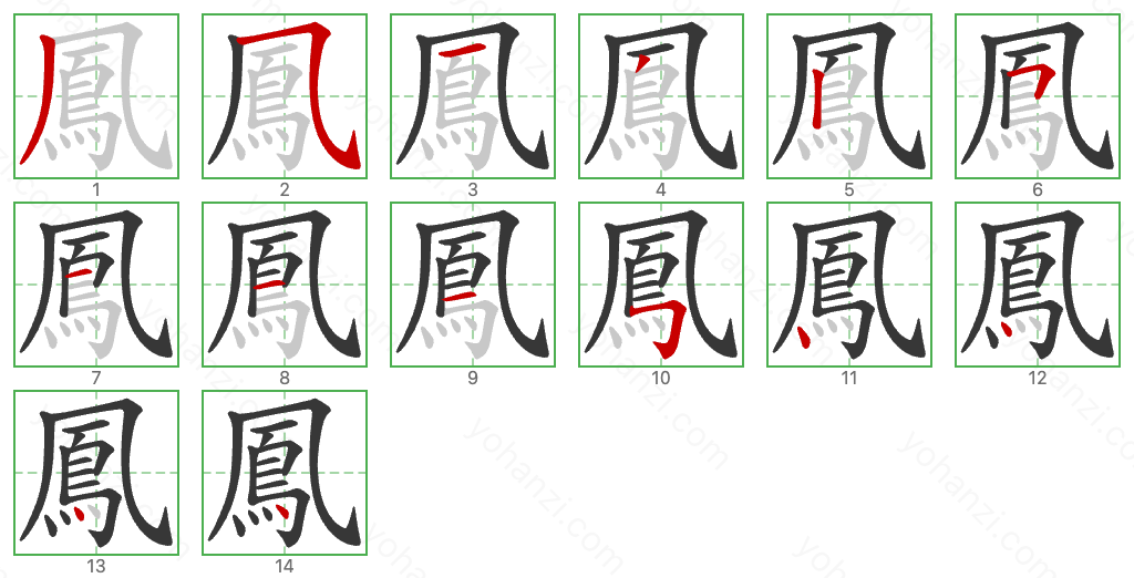 鳳 Stroke Order Diagrams