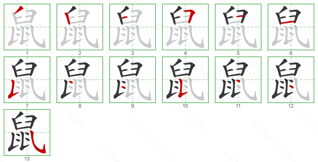 鼠 Stroke Order Diagrams