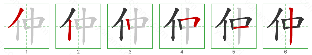 仲 Stroke Order Diagrams