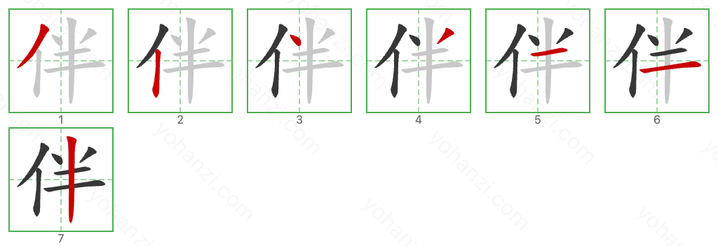 伴 Stroke Order Diagrams