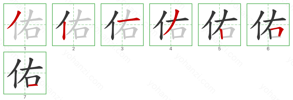 佑 Stroke Order Diagrams