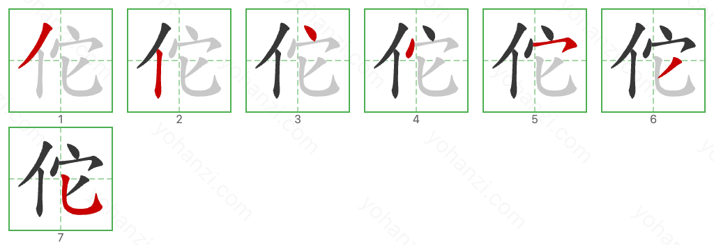 佗 Stroke Order Diagrams