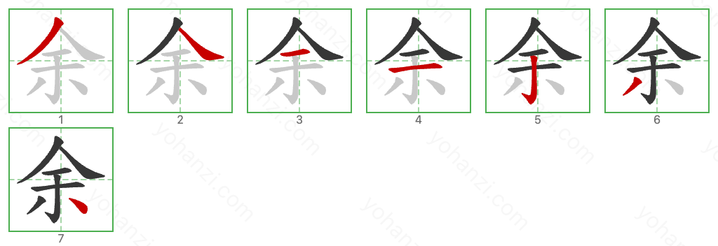 余 Stroke Order Diagrams