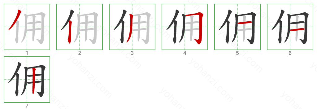 佣 Stroke Order Diagrams