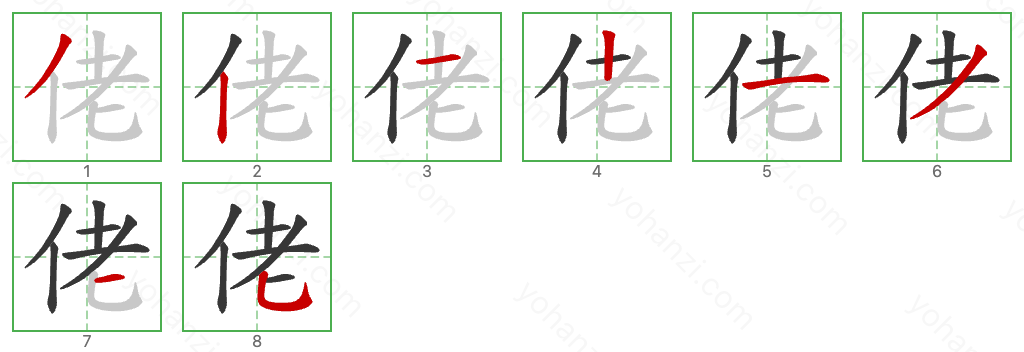 佬 Stroke Order Diagrams