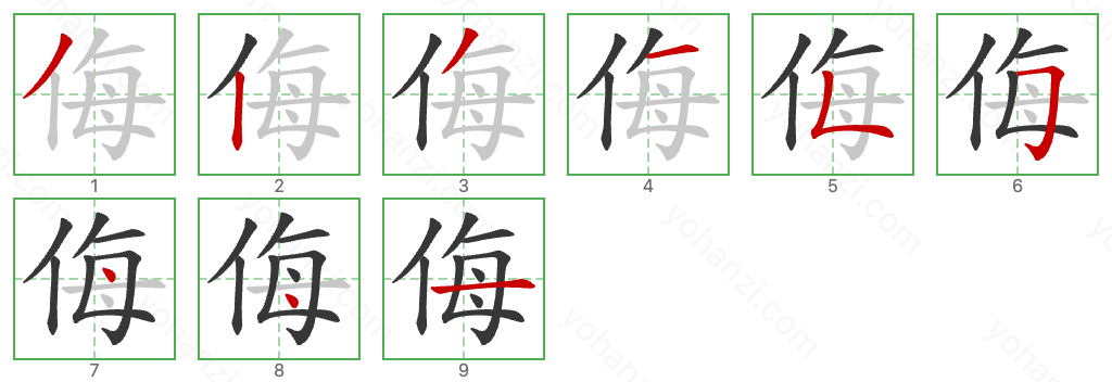 侮 Stroke Order Diagrams