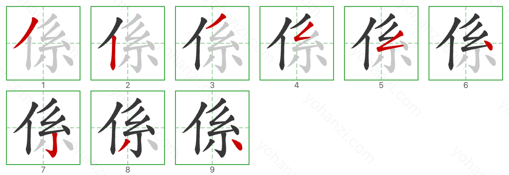 係 Stroke Order Diagrams