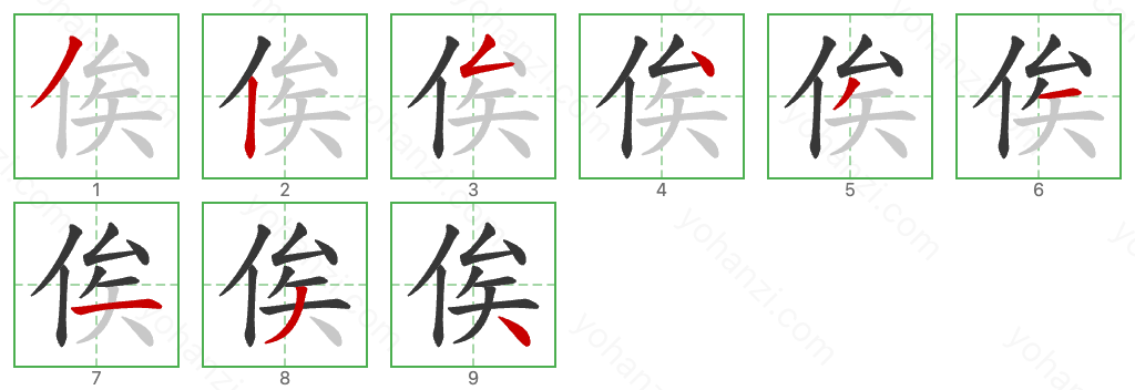 俟 Stroke Order Diagrams