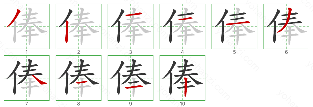 俸 Stroke Order Diagrams