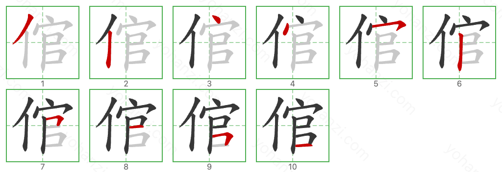 倌 Stroke Order Diagrams