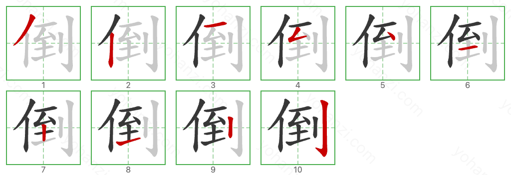 倒 Stroke Order Diagrams