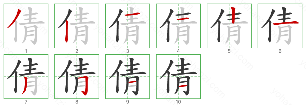 倩 Stroke Order Diagrams