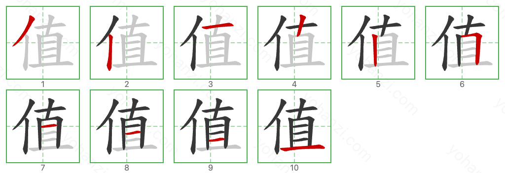 值 Stroke Order Diagrams