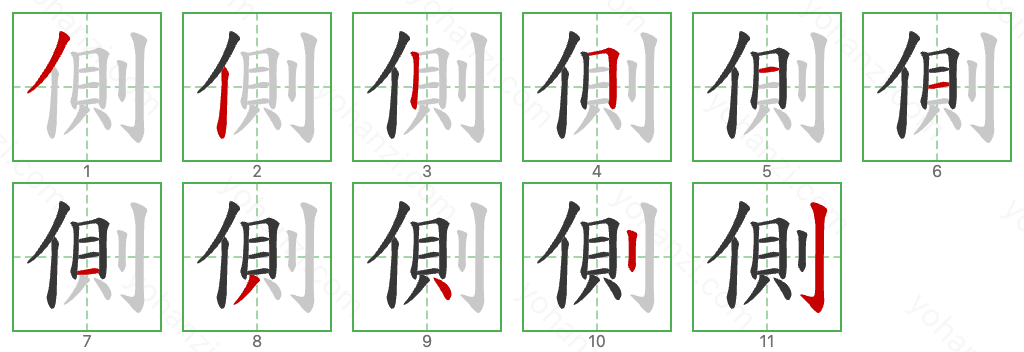 側 Stroke Order Diagrams