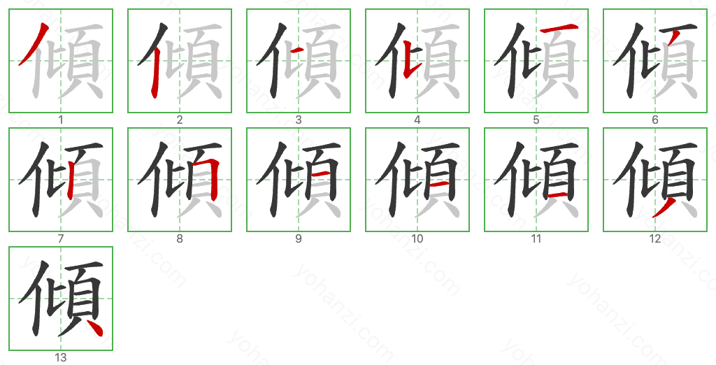 傾 Stroke Order Diagrams