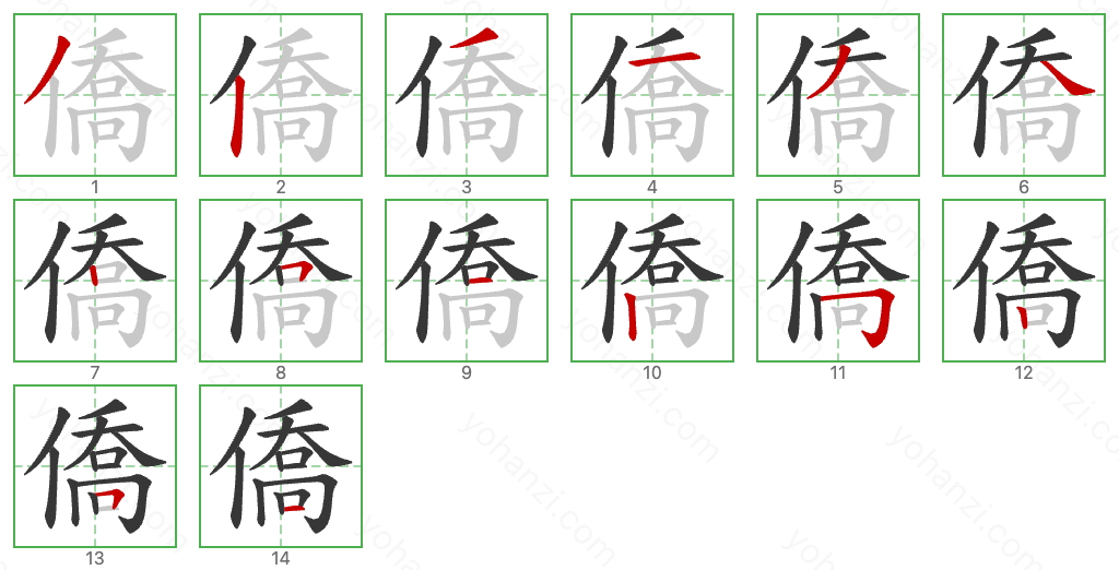 僑 Stroke Order Diagrams