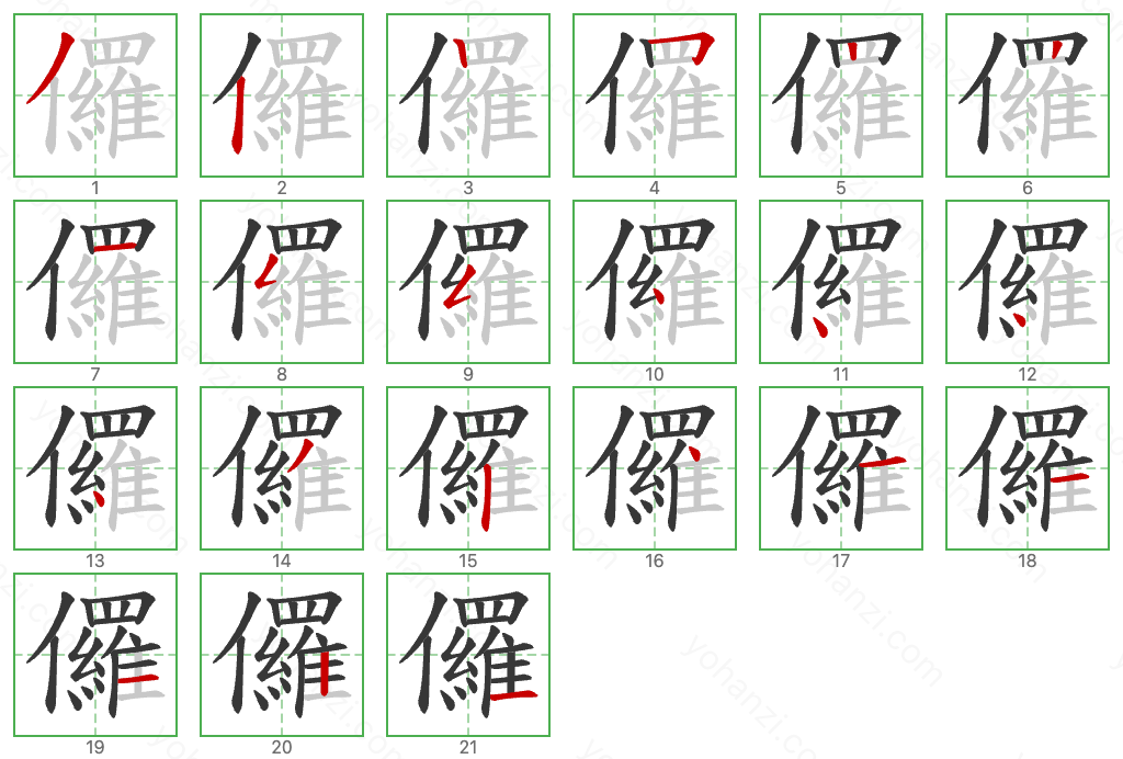 儸 Stroke Order Diagrams