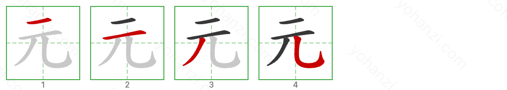 元 Stroke Order Diagrams