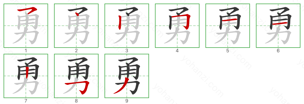 勇 Stroke Order Diagrams