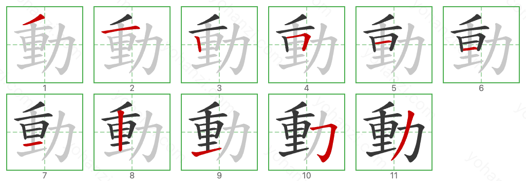 動 Stroke Order Diagrams