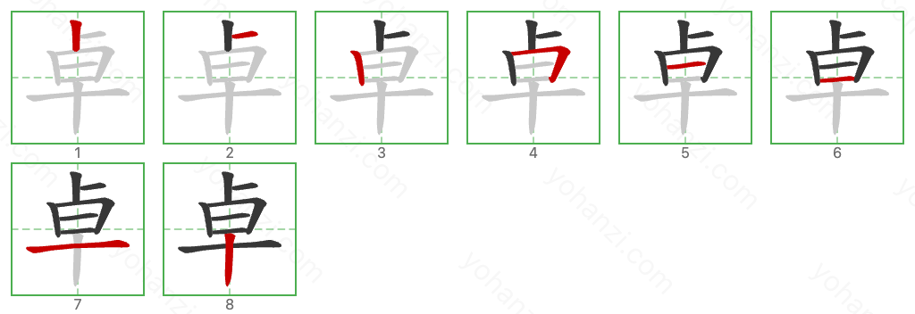 卓 Stroke Order Diagrams