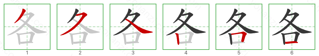 各 Stroke Order Diagrams